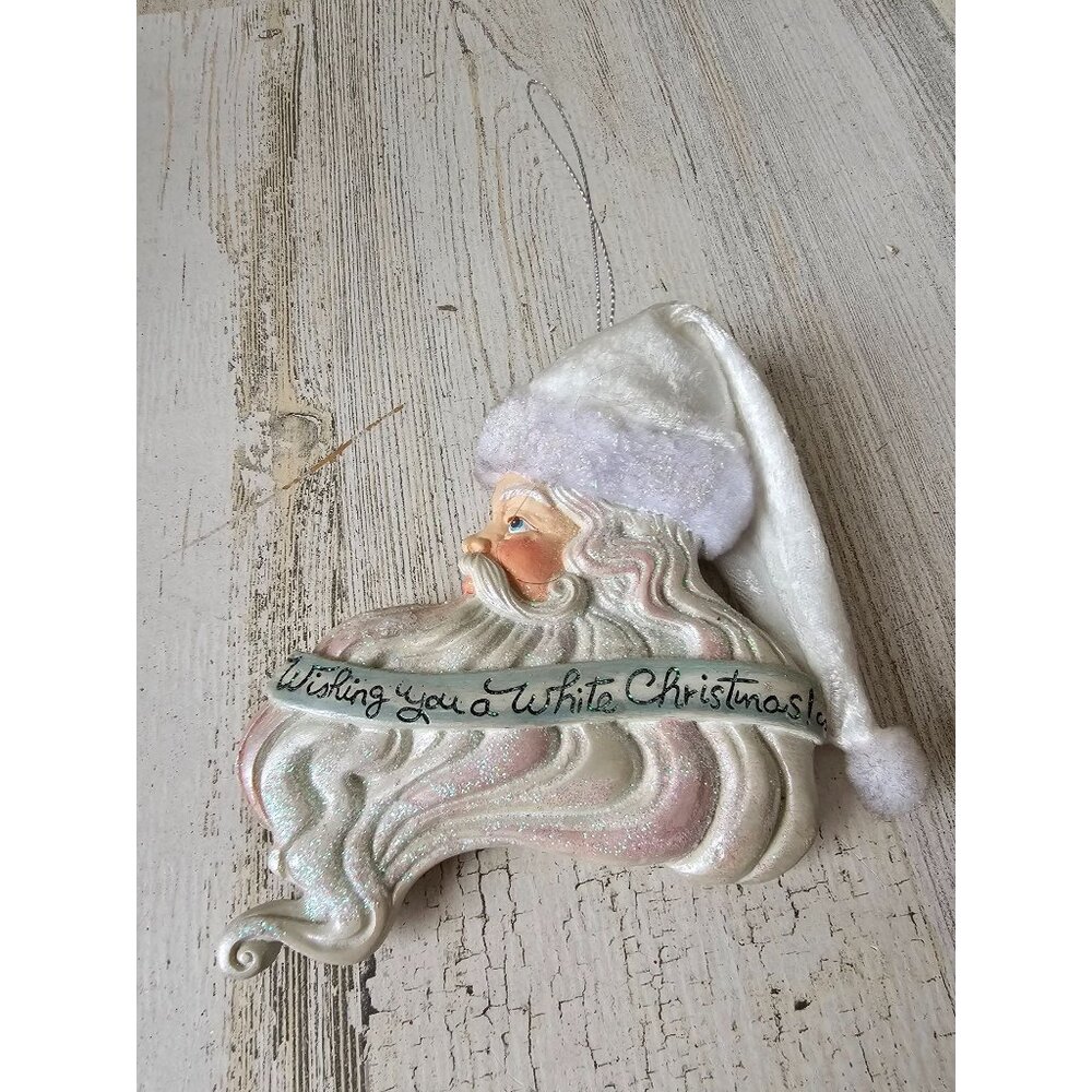 Glitter Santa hat ornament‎ porcelain sparkle White tree Xmas